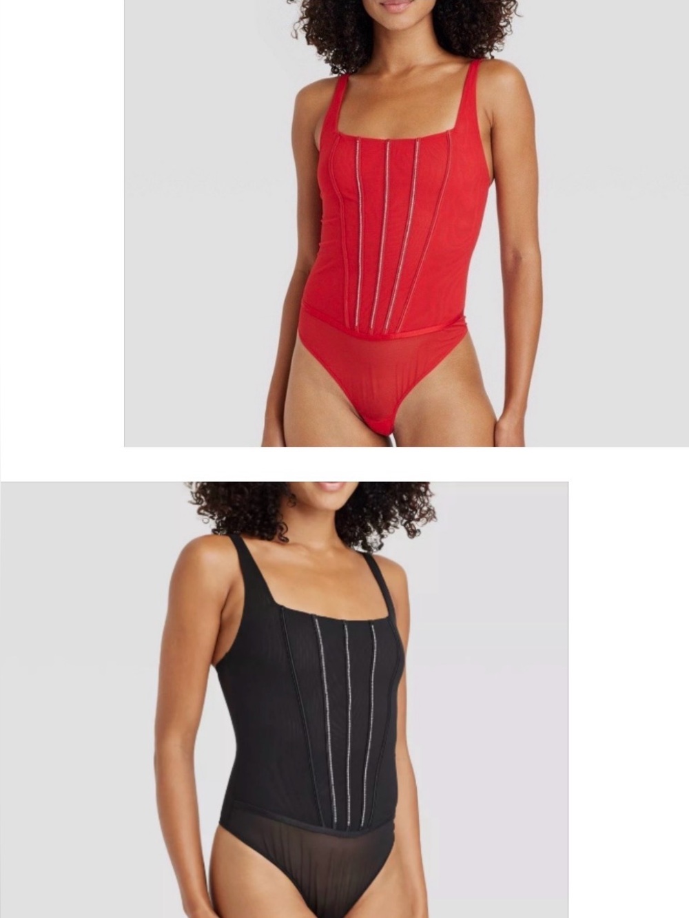 NWT! Auden Women's Red & Black Rhinestone Sheer Corset Style Lingerie Bodysuit